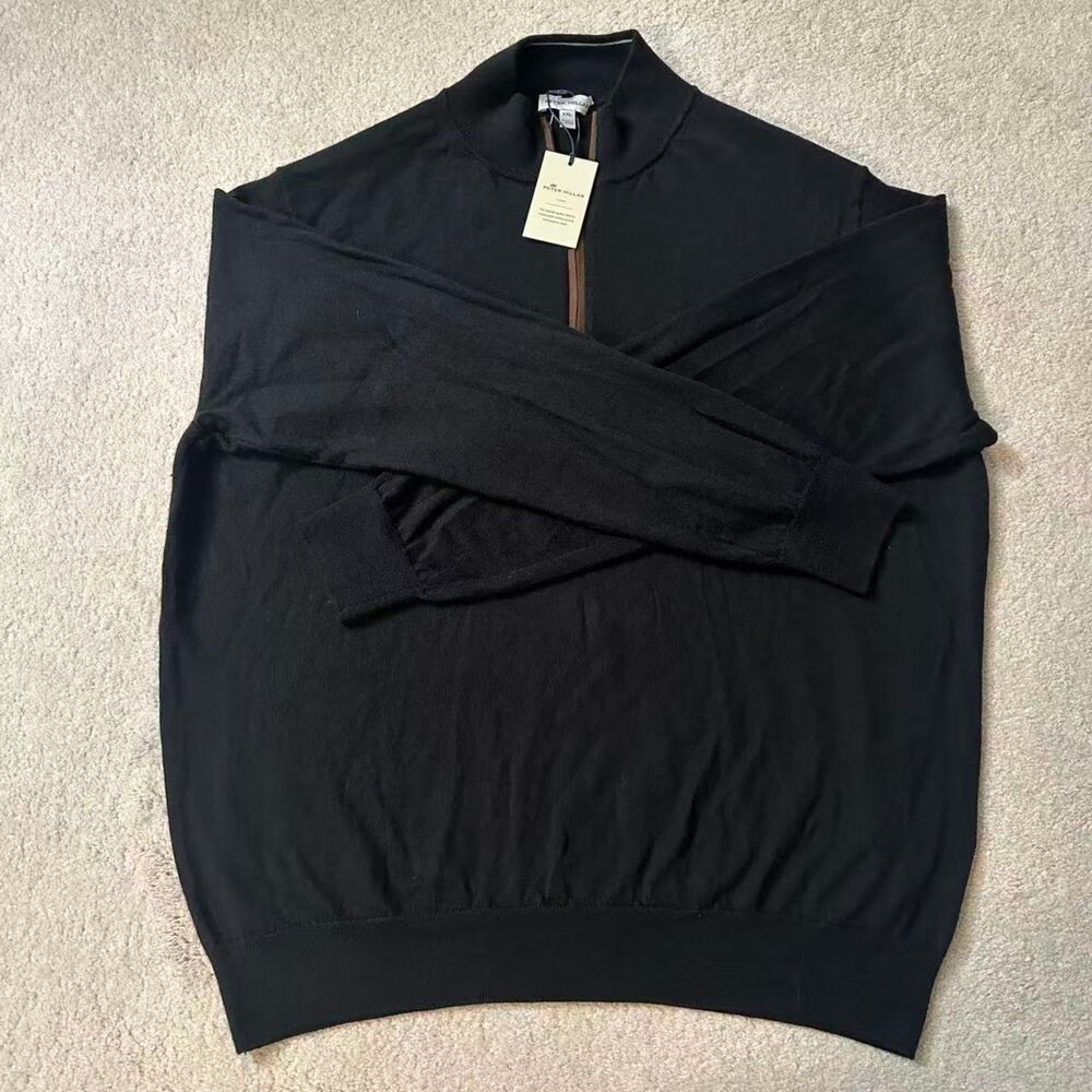 New PETER MILLAR 1/4 Zip Pullover Sweater Merino Wool Black 2XL